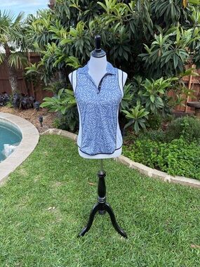 Greg Norman Blue and White Sleeveless Polo Tank